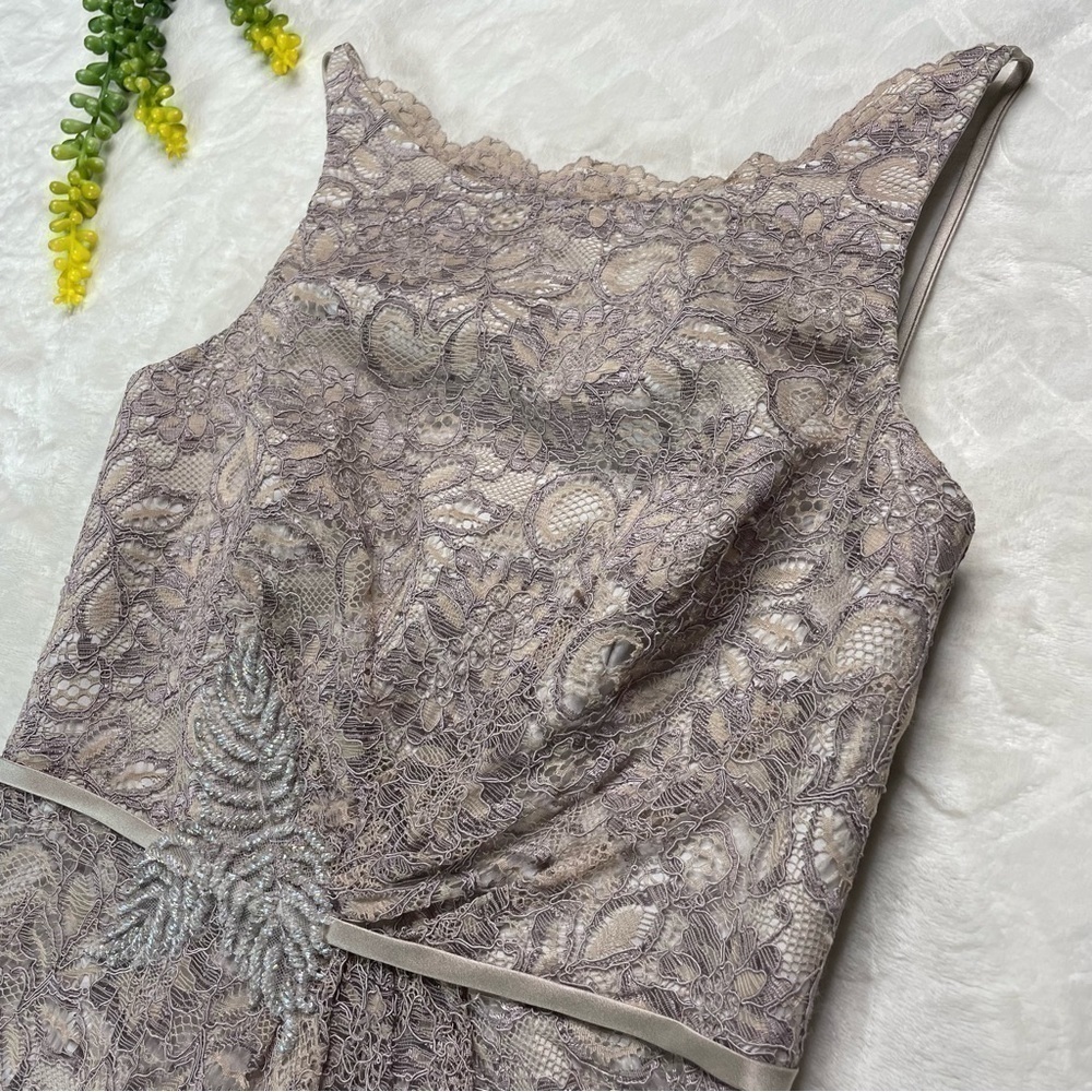 Zac Posen Truly Guipure Lace Sleeveless Special Occasion Dress in Gray Silver 2 - Picture 4 of 16